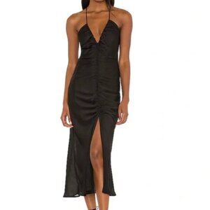 Free People Nothing Better Ruched Midi Slip Dress  XL Black New